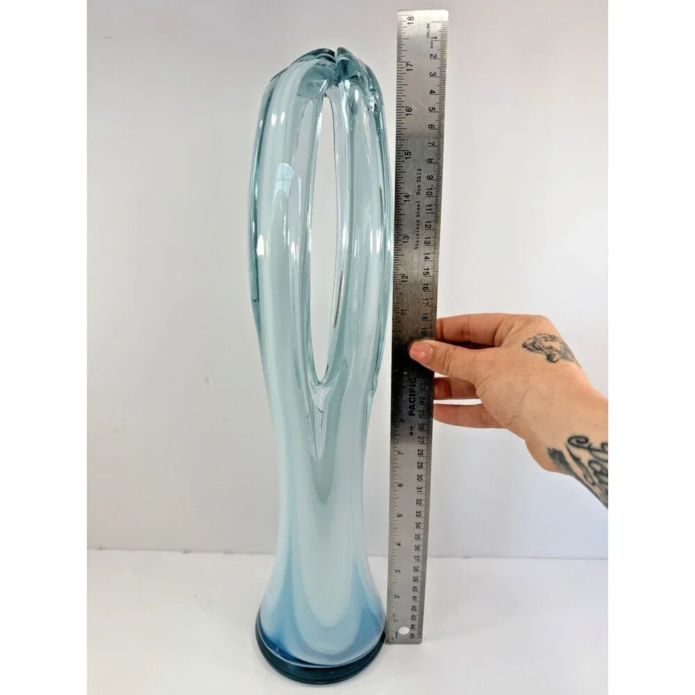 VTG Rare 17.5” Murano Style Sommerso Art Glass Vase Blue Abstract Sculpture MCM